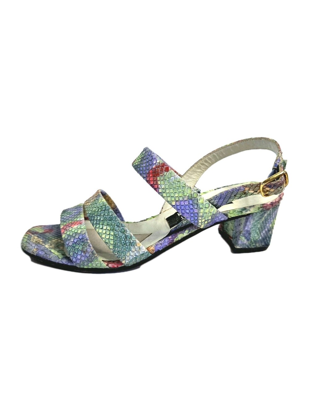 Stuart Weitzman Heels Sandals Size 5 Genuine Python Multi Rainbow Slingback Vtg